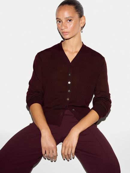 Jigsaw Fine Merino Wool Cardigan Top, Burgundy, Burgundy