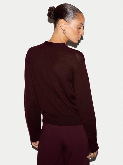 Jigsaw Fine Merino Wool Cardigan Top, Burgundy - view 2, Burgundy