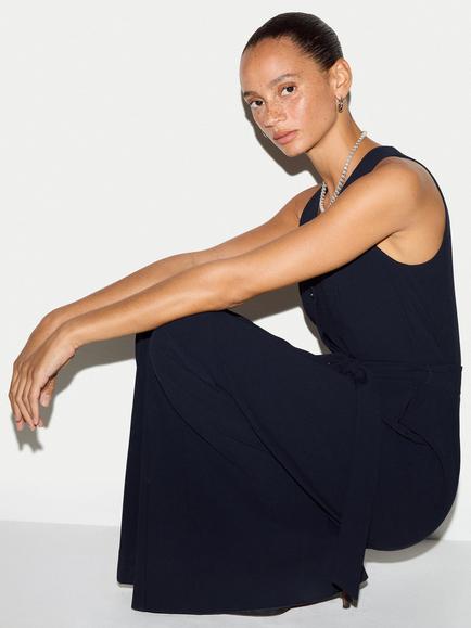 Jigsaw Sleeveless Tailored Jumpsuit, Navy - view 2, Navy