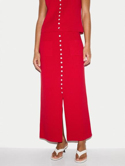 Jigsaw Cotton Button Skirt, Red, Red