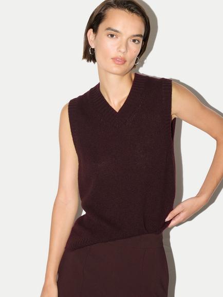 Jigsaw Cashmere V-Neck Tank Top, Burgundy, Burgundy