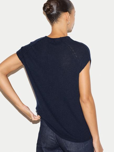 Jigsaw Cloud Pure Cashmere Cap Sleeve Top, Navy - view 2, Navy