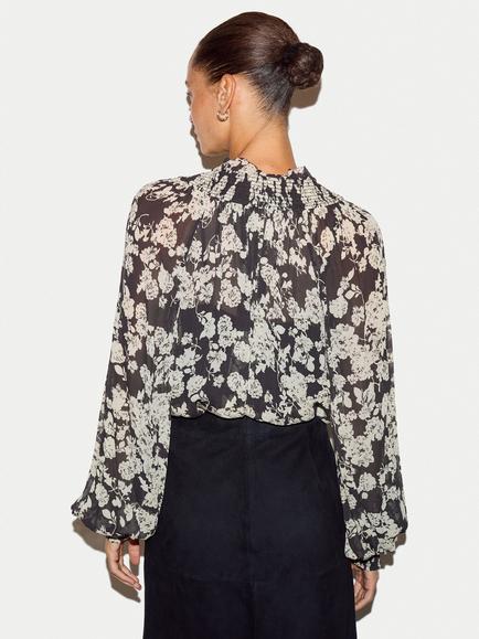 Jigsaw Floral Tie Neck Long Sleeve Top, Black - view 2, Black