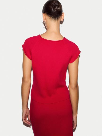 Jigsaw Cotton Button Knitted Top, Red - view 2, Red