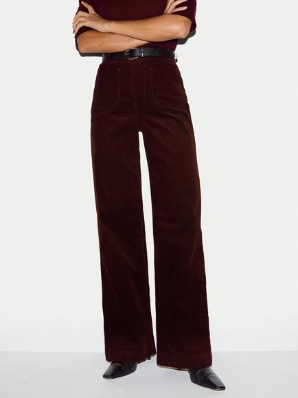 Jigsaw Rhea Corduroy Wide Leg Trousers, Burgundy