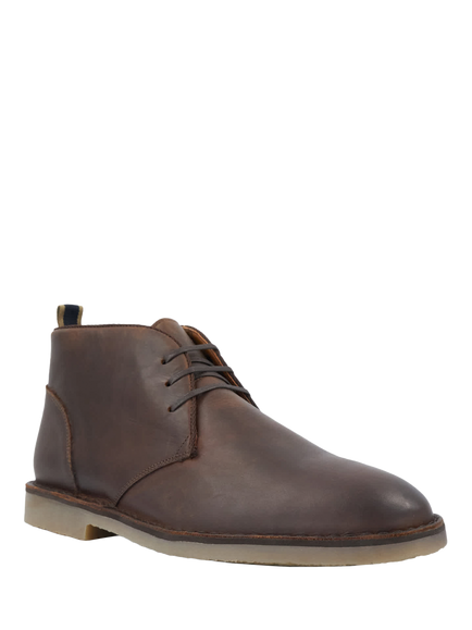 Dune London Cashed Leather Chukka Boots, Dark Brown - view 2, Dark Brown