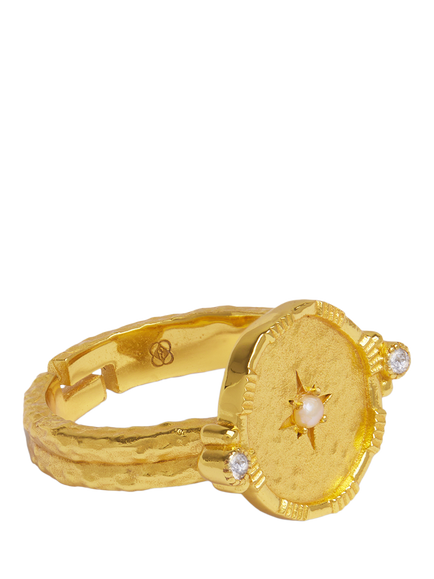 Ottoman Hands Pearl Shield Stacking Ring, Gold, Gold
