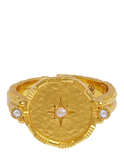 Ottoman Hands Pearl Shield Stacking Ring, Gold - view 2, Gold