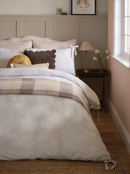 Laura Ashley Cornish Stripe Seersucker Duvet Cover Set, Natural, Natural