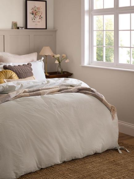 Laura Ashley Cornish Stripe Seersucker Duvet Cover Set, Natural - view 2, Natural