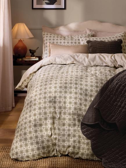 Laura Ashley Hartley Check Brushed Cotton Duvet Cover Set, Truffle Brown, Truffle Brown