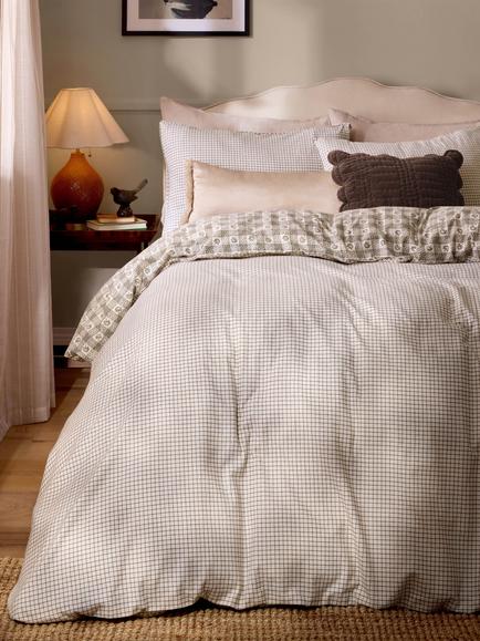Laura Ashley Hartley Check Brushed Cotton Duvet Cover Set, Truffle Brown - view 2, Truffle Brown