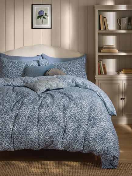 Laura Ashley Sweet Alyssum Brushed Cotton Duvet Cover Set, Denim Blue, Denim Blue
