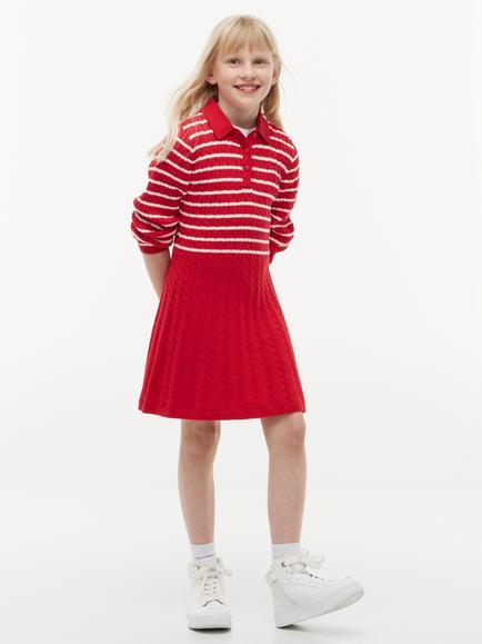 Tommy Hilfiger Kids' Cable Knit Jumper Dress, Cherry Red