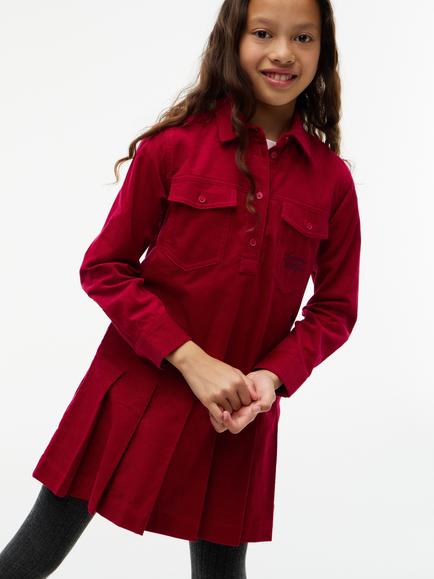 Tommy Hilfiger Kids' Long Sleeve Corduroy Shirt Dress, Red - view 2, Red
