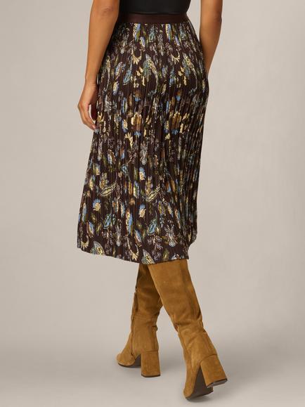 Adrianna Papell Paisley Pleated Midi Skirt, Chocolate Brown - view 2, Chocolate Brown