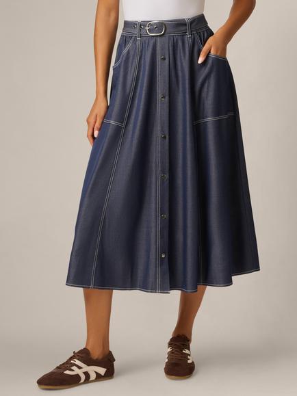 Adrianna Papell Denim Like A Line Skirt, Washed Blue Denim, Washed Blue Denim