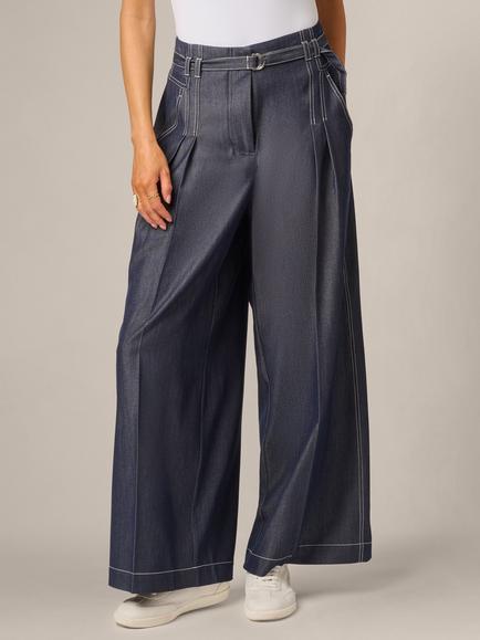 Adrianna Papell Denim Like Topstitch Trousers, Washed Blue Denim, Washed Blue Denim
