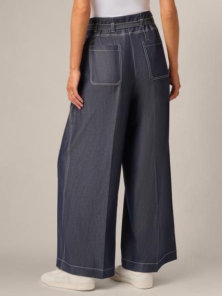 Adrianna Papell Denim Like Topstitch Trousers, Washed Blue Denim - view 2, Washed Blue Denim