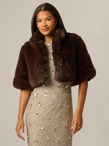 Adrianna Papell Faux Fur Coverup Jacket, Dark Brown, Dark Brown