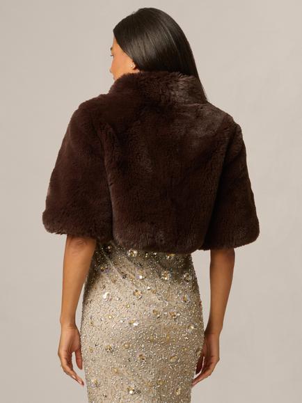 Adrianna Papell Faux Fur Coverup Jacket, Dark Brown - view 2, Dark Brown