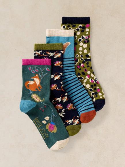 White Stuff Garden Animal Ankle Socks, Pack of 4, Multi, Multi