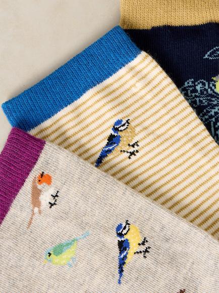 White Stuff Garden Bird Ankle Socks, Pack of 3, Multi - view 2, Multi