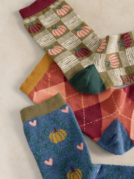 White Stuff Pumpkin Season Ankle Socks, Pack of 3, Multi - view 2, Multi