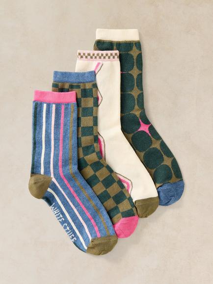 White Stuff Geo Print Ankle Socks, Pack of 4, Multi, Multi