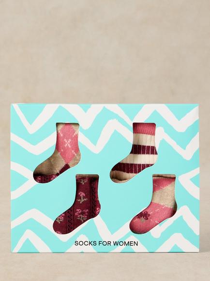 White Stuff Argyle Print Cotton Rich Socks, Pack of 4, Pink/Multi - view 2, Multi