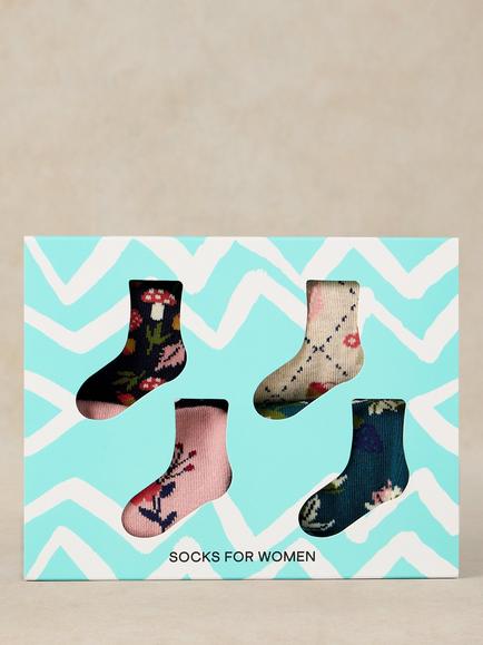 White Stuff Autumn Print Cotton Rich Socks, Pack of 4, Navy/Multi - view 2, Multi