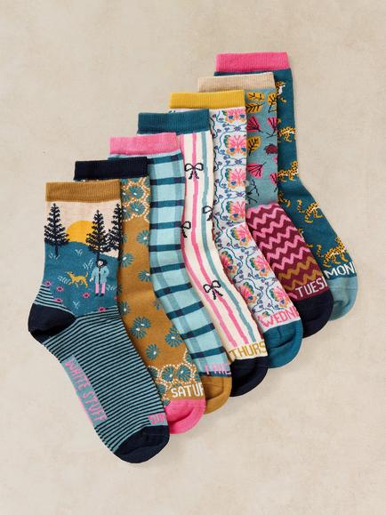 White Stuff Day of the Week Cotton Rich Socks, Pack of 7, Multi, Multi