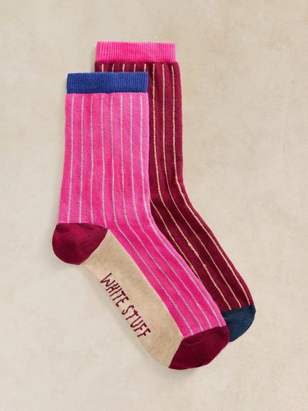 White Stuff Colourblock Stripe Ankle Socks, Pack of 2, Multi, Multi