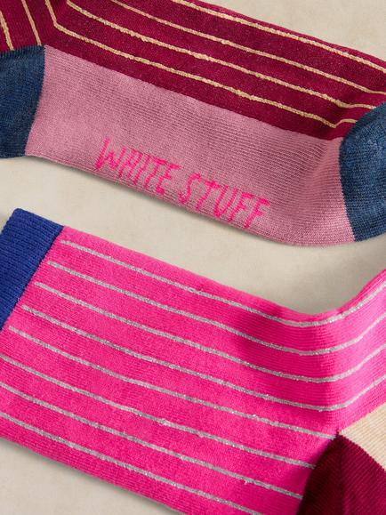 White Stuff Colourblock Stripe Ankle Socks, Pack of 2, Multi - view 2, Multi