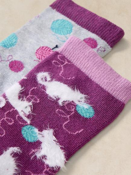 White Stuff Fluffy Cat Ankle Socks, Pack of 2, Multi - view 2, Multi