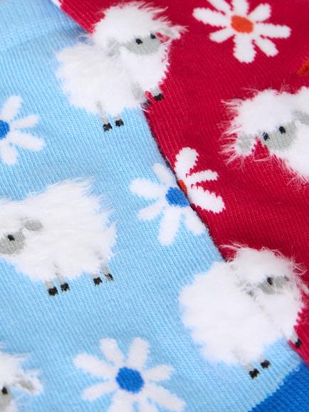 White Stuff Fluffy Sheep Ankle Socks, Pack of 2, Multi - view 2, Multi