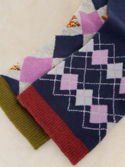 White Stuff Argyle Squirrel Ankle Socks, Pack of 2, Multi - view 2, Multi