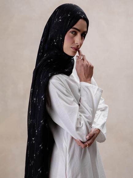 Aab Lilly Printed Hijab, Black, Black Multi