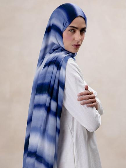 Aab Printed Tie Dye Hijab, Blue, Blue Multi