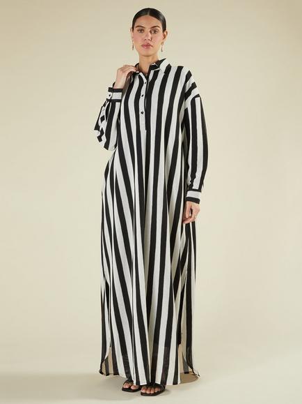 Aab Mono Stripe Kaftan, White/Black, White Black Stripe