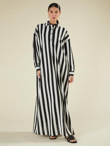 Aab Mono Stripe Kaftan, White/Black - view 2, White Black Stripe