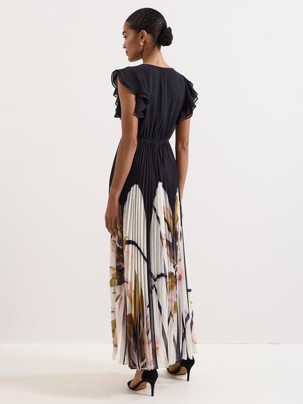 Phase Eight Petite Uma Pleated Maxi Dress, Black - view 2, Black