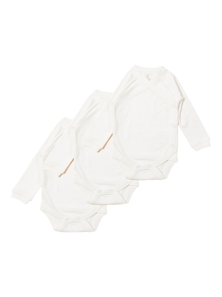 Little Green Radicals Baby Organic Cotton Wrap Bodysuit, Pack of 3, Cream, Cream