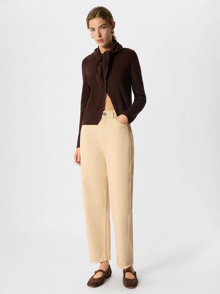 Whistles Crew Neck Scarf Cardigan, Chocolate, Chocolate
