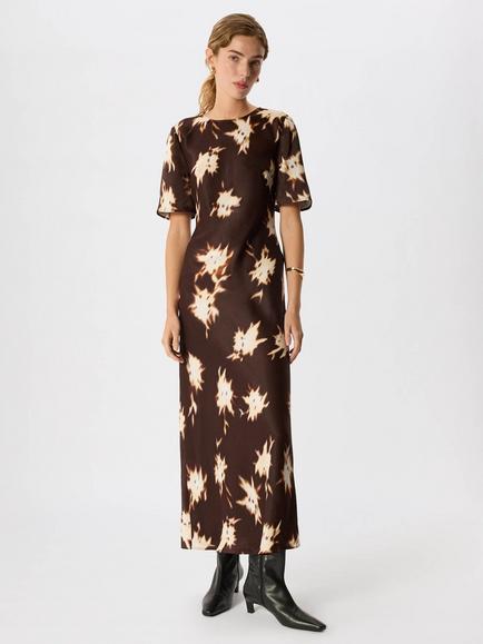 Whistles Shadow Floral Midi Dress, Brown/Multi, Brown/Multi
