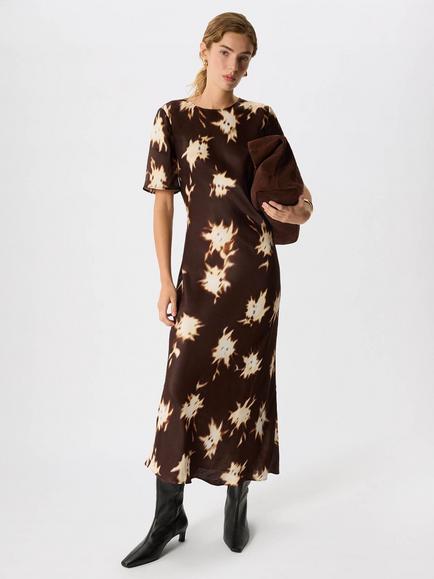Whistles Shadow Floral Midi Dress, Brown/Multi - view 2, Brown/Multi