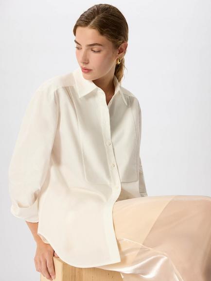 Whistles Bib Detail Cotton Poplin Shirt, White - view 2, White