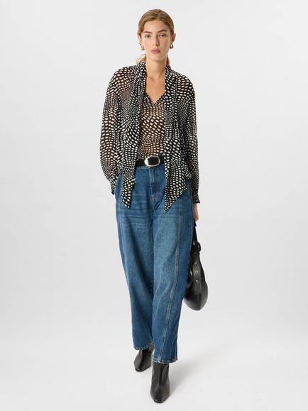 Whistles Mixed Spot Scarf Shirt, Black/White, Black/White