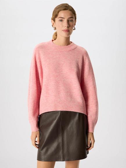 Whistles Wool Blend Curved Hem Jumper, Pink, Pink