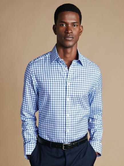 Charles Tyrwhitt Twill Check Slim Fit Shirt, White/Blue, White / Royal Blue
